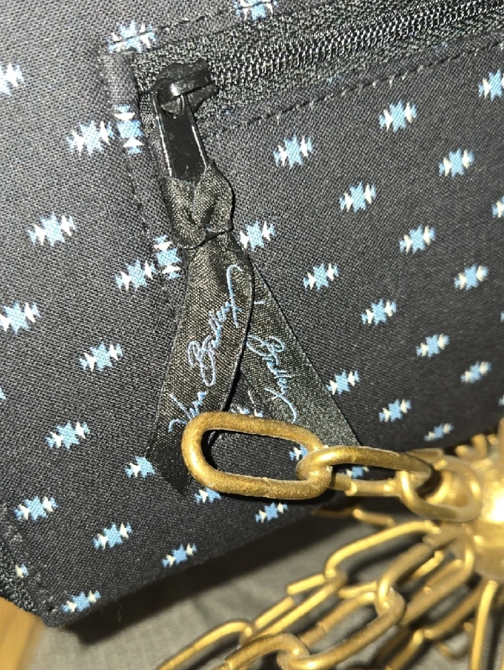 Vera Bradley Black and Blue Patterned Travel Organizer with Gold Chain Detail - Picture 11 of 13